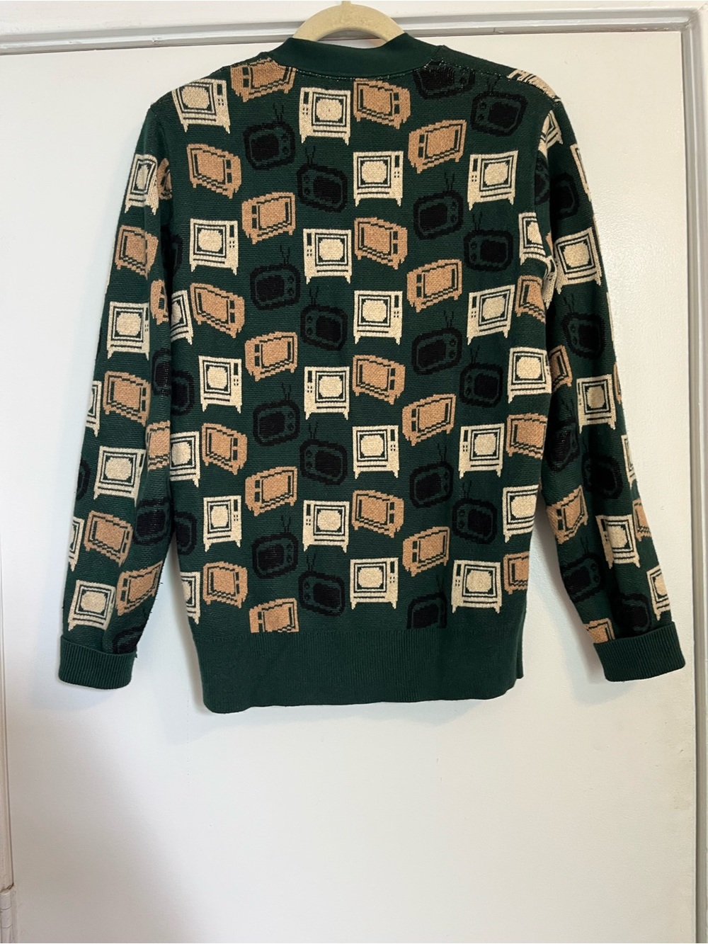 Bonobos Green Retro TV Pattern Cardigan button up mens small tan cashmere blend - Picture 5 of 5
